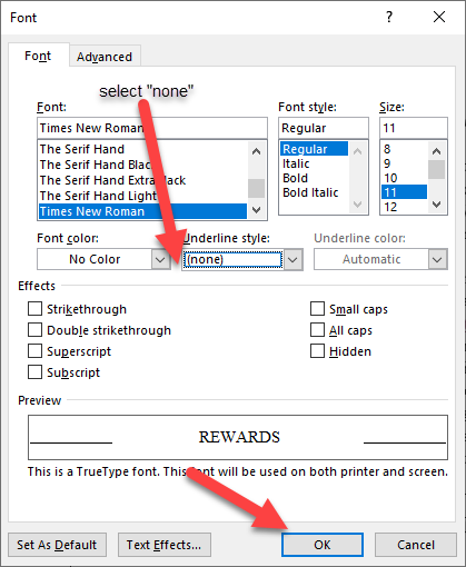 font dialog box