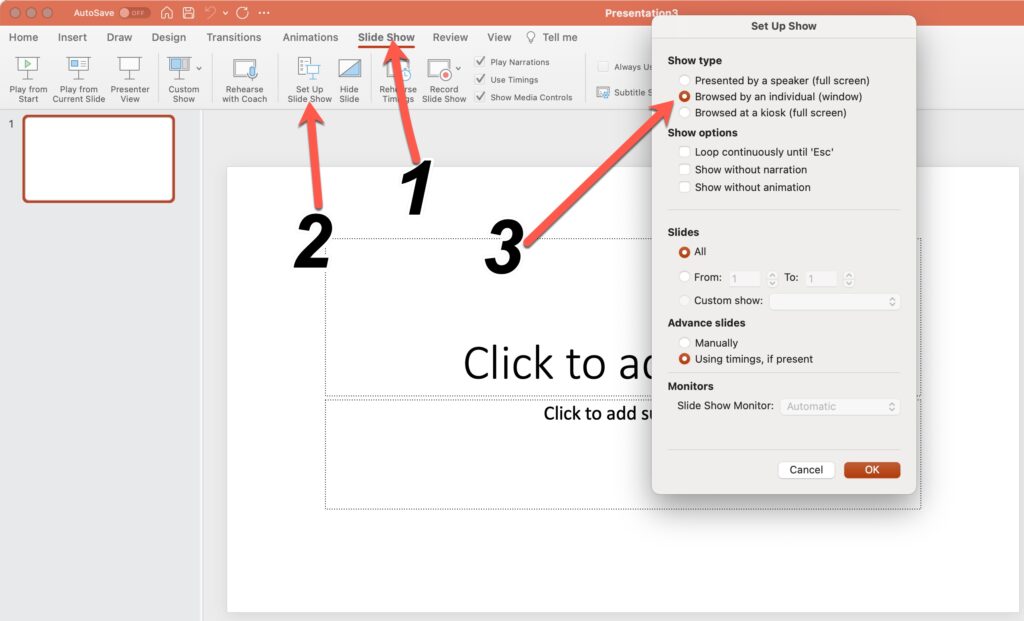 powerpoint presentation in separate window